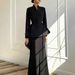 Elegant High-Waist Flowy Midi Dress With Long Sleeves – Women's Tailored Two-Piece Set For Autumn (Wine Red, Dark Brown, Black)_ecoleips.com