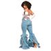 Fringe Hem Flared Jeans For Women, Boho Chic Distressed Bootcut Denim Pants With Side Slits, Stretchy Comfort From S To 2XL_ecoleips.com