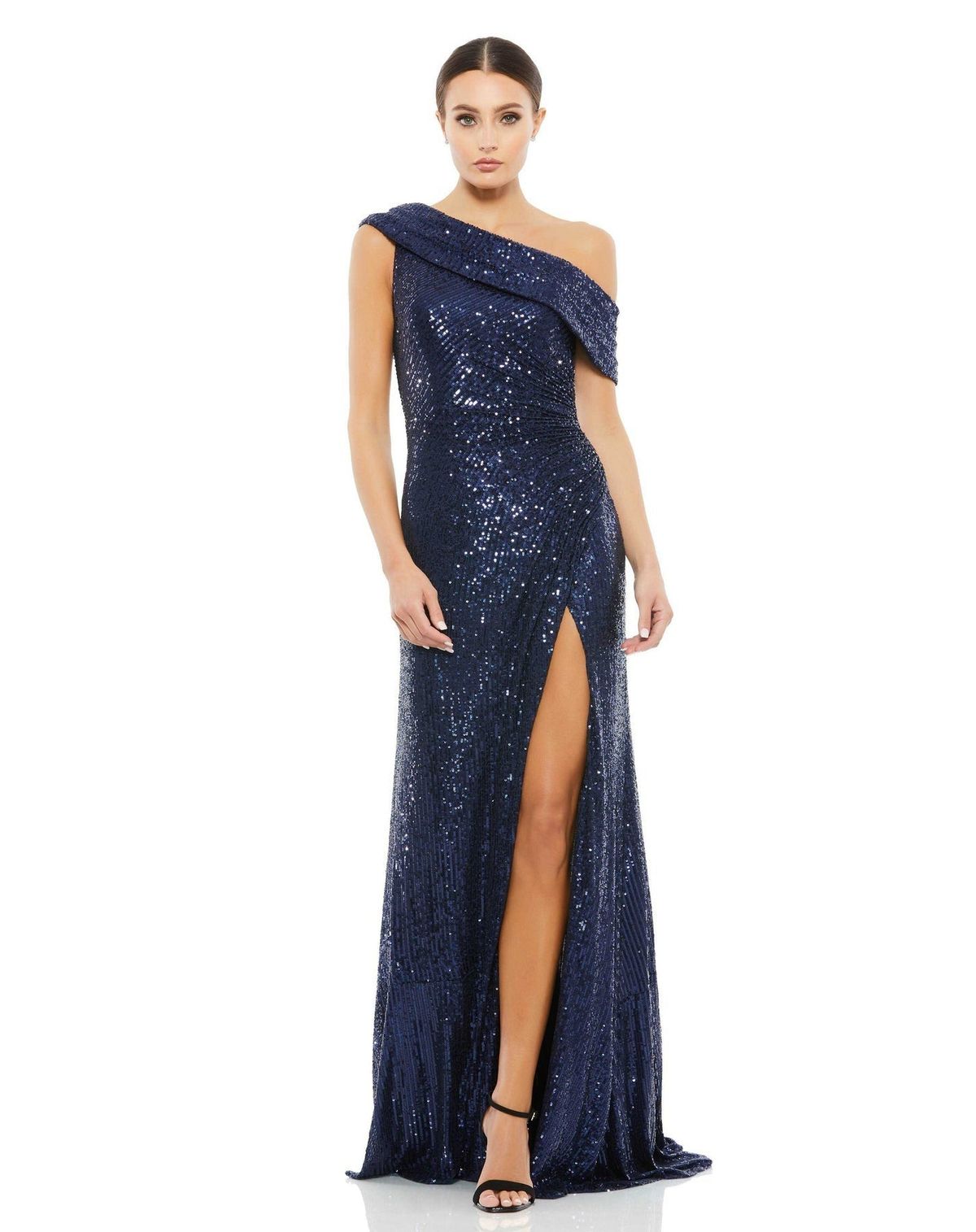 Sequin Oblique Collar Dress – Elegant High Slit Evening Gown For Women (4 Colors)_ecoleips.com