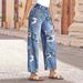 Cross-border 2026 Retro Random Print Loose Wide-leg Denim Spring-summer Floral Pattern Straight High-waisted Jeans_ecoleips.com