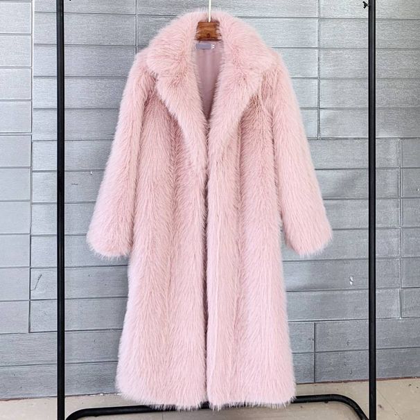 Luxury Faux Fur Coat – Longline Blazer-Collar Winter Coat With Detachable Fur Trim, Plus Size (S-4XL), Elegant & Warm (White/Grey/Black/Pink/Khaki)_ecoleips.com