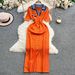 Women's Polo Collar Split Hem Dress - Slim Fit Knit Long Dress With Embroidered Lettering, Short Sleeve Casual Dress For Spring & Summer_ecoleips.com