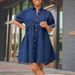 Denim Short Sleeve Slim Fit Dress A Line Skirt For Women_ecoleips.com