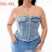 Women's Clothing Plus Size Strapless Denim Top Retro Waist Cinching Fashionable Tank Camis_ecoleips.com
