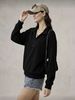 Black Semi-high Neck Half-zip Thick Sweatshirt For Women Winter Style Pullover Casual Top._ecoleips.com
