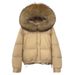 Women's Winter Short Down Jacket With Detachable Fur Hood - 85% White Duck Down, Thickened Loose Fit, 3D Embroidery_ecoleips.com