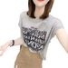 Summer New Letter Print Short Sleeve T-Shirt For Women, Thin Design, Unique Style, Versatile Loose Casual Round Neck Top_ecoleips.com