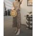 Hollow Out Sequin Knitted Sweater 2025 Summer New Fashionable Coffee Color T-Shirt Slimming Half Skirt_ecoleips.com