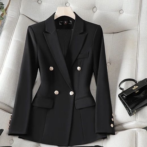 ZOEVA New Double-breasted Black Temperament Fashion Suit Slim-fitting High-end Professional Blazer Women_ecoleips.com