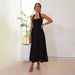 Elegant Square Neck Backless Halter Bodycon Dress For Women, Solid Color Midaxi Dress With Waist Definition_ecoleips.com