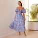 2025 Summer New European And American Vacation Casual Printed Waist-Cinching Puff Sleeve Flared Dress For Women_ecoleips.com