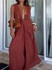 Simple Solid Color Lace Up Waist Women's Jumpsuit Casual Pleated Design Beach Rompers Summer Deep V Sleeveless Loose Playsuit_ecoleips.com