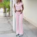 Women's Clothing Solid Color V Neck Short Sleeved T Shirt Flared Pants 2 Piece Set_ecoleips.com