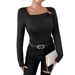 European And American Cross-Border 2026 Autumn Elegant Women's Solid Color Casual Square Neck Fashion Slim Fit Long_ecoleips.com