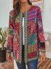 Women's Clothing Cotton And Linen Printed Loose Long Sleeved Jacket Cardigan_ecoleips.com