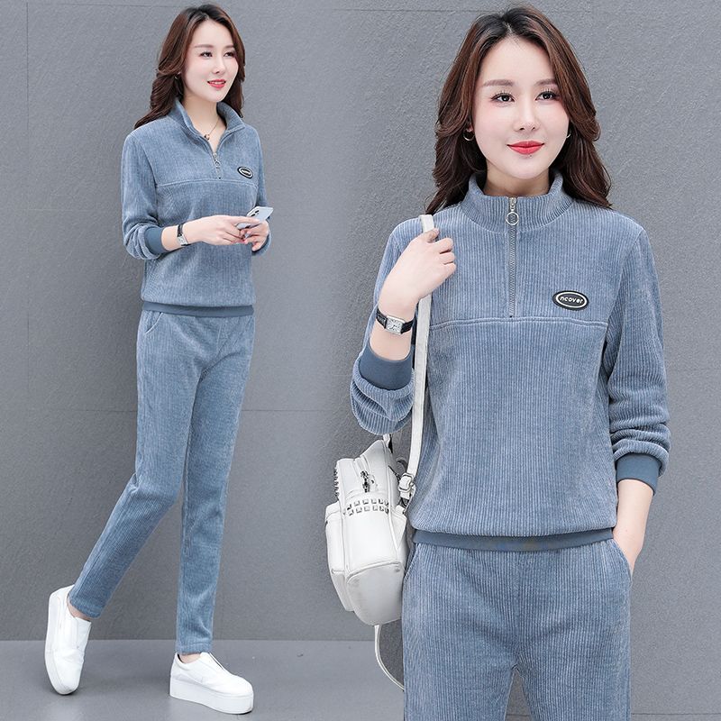 Women's Corduroy Sportswear Set Casual Loose Fit Plus Size Fashionable Two Piece Spring Autumn 2025_ecoleips.com
