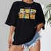 Women's Casual Black T-Shirt Simple round Neck Short Sleeve Breathable Cotton Polyester Floral Print Top for Spring/Autumn Summer_ecoleips.com