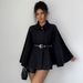 Women's Elegant Button-Down Coat - Oversized Batwing Sleeve Blazer With Belt, Minimalist Office Wear_ecoleips.com