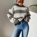 Oversized Color-Block Sweater – Drop Shoulder Long Sleeve Knit Top (S-L,Apricot,Black))_ecoleips.com