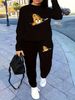 Women's Autumn And Winter Hip-hop Casual Street Fashion Cartoon Bear Pattern Printed Round Neck Sports Shirt+sports Pants Warm Set-665_ecoleips.com