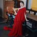 Red One-Shoulder Morning Robe Unique Simple Engagement Evening Gown Elegant Subtly Luxurious Wedding Toast Dress Women's Party Wear_ecoleips.com