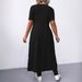 New European American Style Black Ribbed Knit Suit For Women, Featuring A Short-sleeved Slit Long Skirt Wide-leg Pants,_ecoleips.com