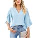 Verve 2025 Summer New Women's Fashion Solid Color Loose V-neck Chiffon Blouse_ecoleips.com