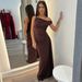 2025 Spring Summer New Fashion Slim Fit Asymmetrical Neck Sleeveless Slit Solid Color Dress For Women Wholesale_ecoleips.com