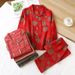 Spring And Autumn Cotton Yarn-dyed Double-layer Yarn Jacquard Women's Pajamas Lapel Long-sleeved Trousers Loungewear 2 Piece Set_ecoleips.com