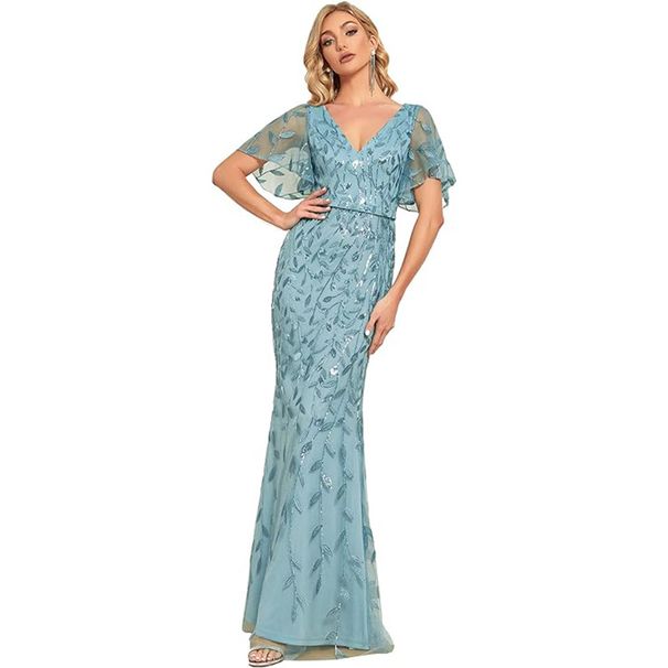 Women's Clothing Evening Dress Plus Size Embroidered Sequined Ball Gown For Women With Lotus Leaf Sleeves And Fishtail Long Skirt_ecoleips.com