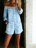 Women's Vintage Denim Overalls Shorts Off-Shoulder Long Sleeve Jumpsuit Retro Washed Loose Fit_ecoleips.com