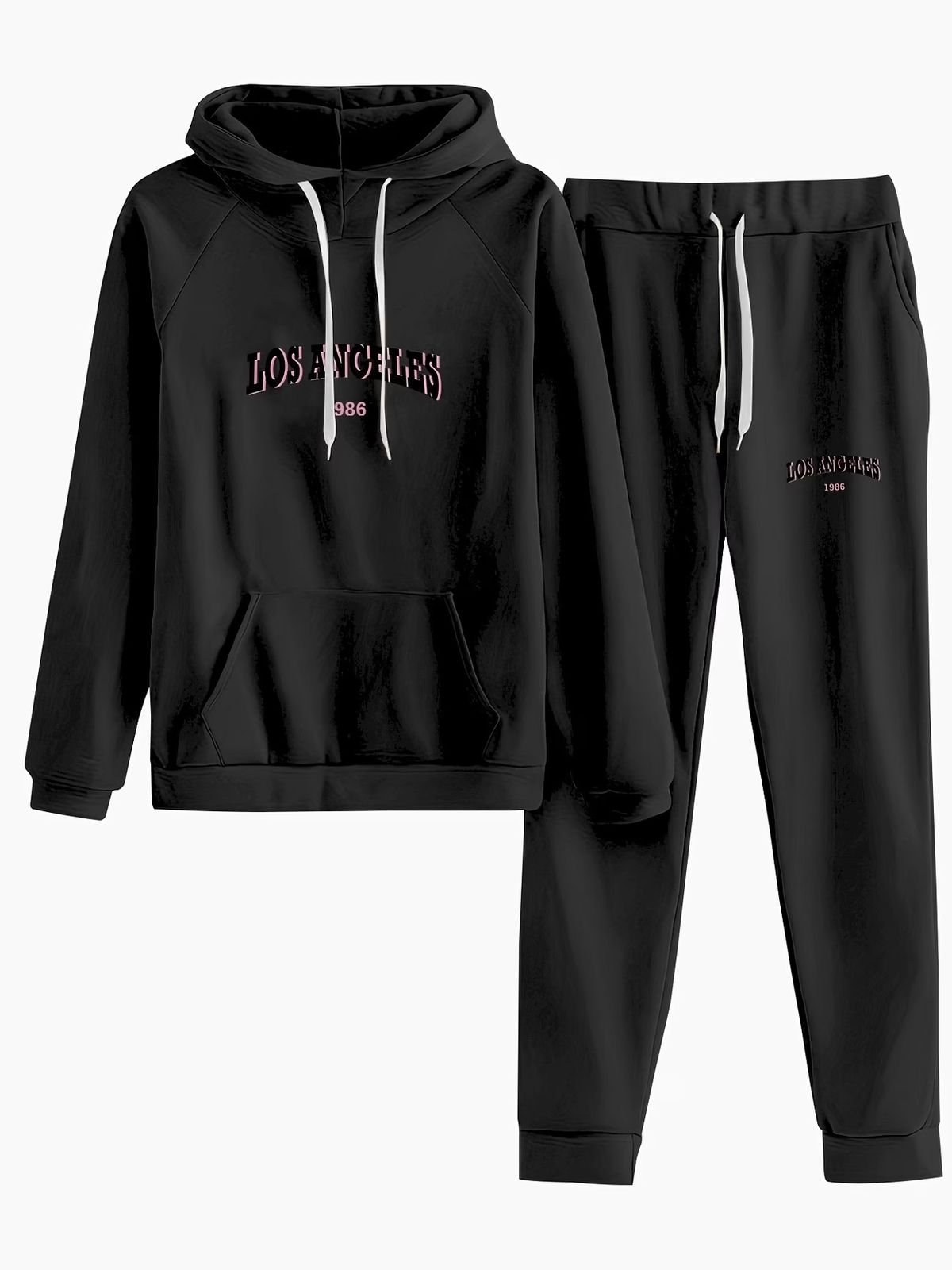 Women's Clothing American Style Autumn Winter Casual Letter Print Hooded Sweatshirt And Pants Two-Piece Set_ecoleips.com