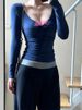 Women Fashion Deep V Neck Tops Long Sleeve T Shirt Autumn Female Sexy Low Cut Solid Slim Fit T-shirts Aesthetic Clothes_ecoleips.com