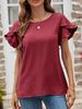 Women's Clothing Solid Color Round Neck Lace Short Sleeved Tops Casual T Shirt_ecoleips.com