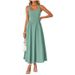 Women's Clothing Sleeveless Halter Neck Off Shoulder Pleated High Waisted Dress With Pockets Fashion_ecoleips.com