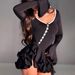 Women's European American Style Summer Dress Flared Sleeve Low Neck Slim Waist Sexy Button Detail 2025 New Arrival_ecoleips.com