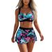 European And American Style Women's Three Piece Two Piece Swim Set Halter Neck Open Back Slimming Print Push up Design_ecoleips.com