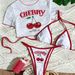 Women's Cherry Print Bikini Set – Adjustable Ties & Ruffled Apron Style Swimwear, Quick-Dry Polyester (8 Colors, S-Xl)_ecoleips.com