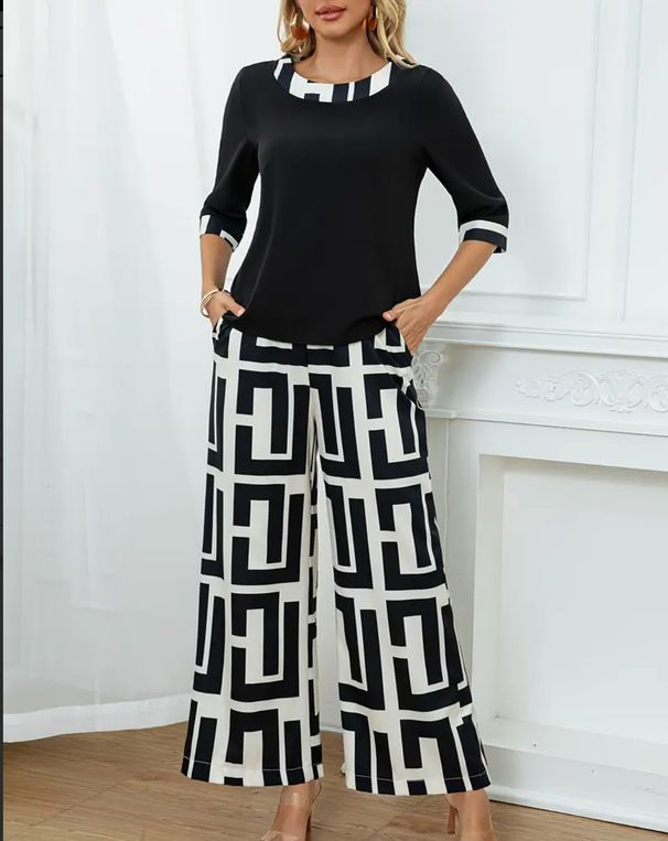 Women's Plus Size Office Elegance Two-Piece Set With Stripe Design Comfortable Knit Tops And Pants_ecoleips.com