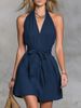 2026 Summer And Autumn New European And American Women's Clothing Neck V-neck Waist Strap Casual Vacation Dress_ecoleips.com