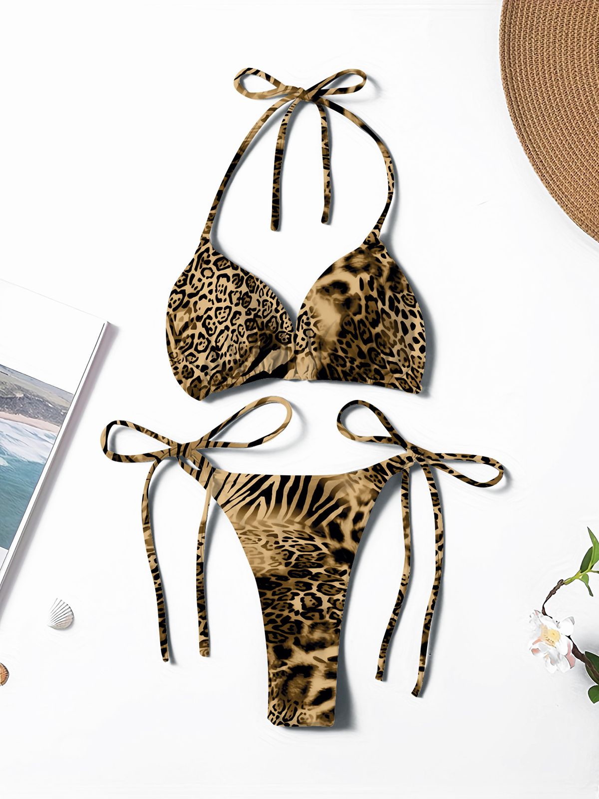 Women's Fashion Bikini Swimsuit American Style Solid Color Tie Up Sexy Hot Girl_ecoleips.com