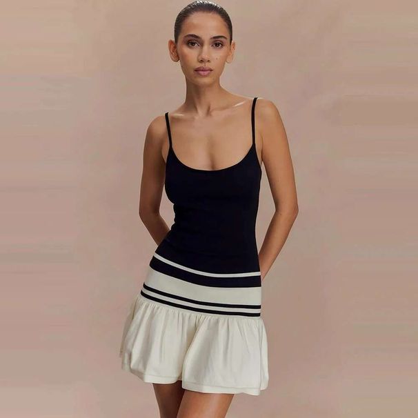 Absobe Knitted Stripe Patchwork Slip Mini Dress For Women Backless Slim A-Line Casual Spagheti Strap Short Dress Summer Outfit_ecoleips.com