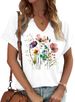 PUCKOLITY Vintage Flowers V Neck Shirt For Women Boho Floral Wildflowers Graphic Tee Casual Cottagecore Summer T Shirt_ecoleips.com