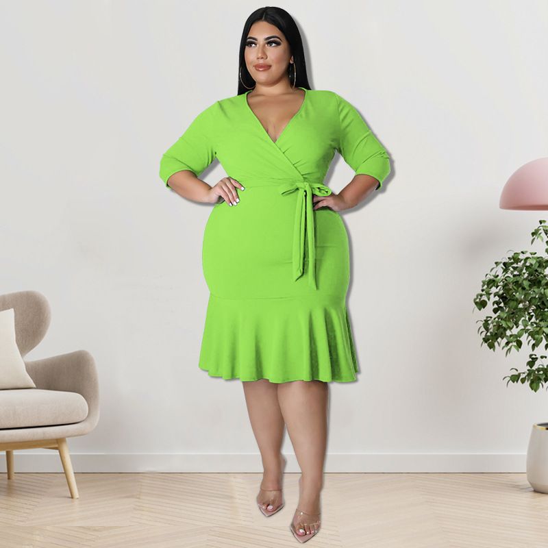 Plus Size Women's Mid Sleeve Dress Summer New Style Full Skirt_ecoleips.com