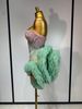 Women Sexy Strapless Backless Green Diamonds Mesh Dress Birthday Party Costume Bar Nightclub Singer Stage Performance Outfit_ecoleips.com