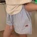 Original Striped Fabric Vertical Stripes Drawstring Letter Embroidery Wide Leg Shorts Women Summer Loose Slim Casual Pants_ecoleips.com