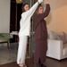 Women's V-Neck Knit Sweater & A-Line Skirt Set - Long Sleeve Button Front Cardigan With Belt Detail, Fall Casual Outfit (White, Coffee)_ecoleips.com