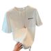 Women's White Short Sleeve T-Shirt round Neck mid Length Loose Top Trendy Versatile Spring Summer Student Fashion Half Sleeve_ecoleips.com