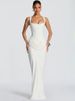 Mozision Backless Ruched Sexy Maxi Dress Women Elegant Square Collar Tapered Straps Sleeveless Bodycon Club Party Long Dress_ecoleips.com