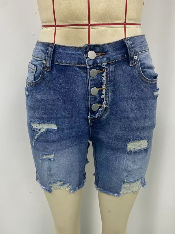 K New Fashionable Women's Perforated Elastic Denim Jeans, Fashionable Denim Shorts_ecoleips.com